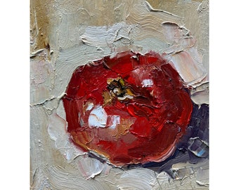 Garnet Painting Kitchen Wall Art Pomegranate Impasto Semi Abstract Artwork Oil Painting Still Life Painting 6 by 8 by DiyaSanat