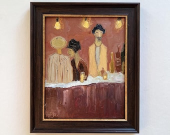 Pintura al óleo original con escena de bar — Colección DIYASANAT Bar Stories