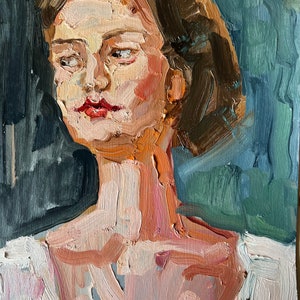 Woman Face Artwork Portrait Original Art Oil Painting Woman Semi Abstract Portrait by DiyaSanat image 4