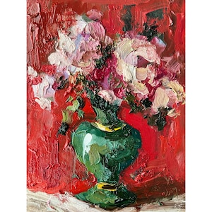 Pintura floral Arte original floral rosa Peonías Pintura empastada Flores Pintura abstracta Impasto Peonía Pintura 3d de DiyaSanat