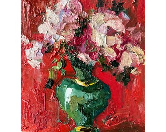 Dahlia Impasto Oil Painting: Floral Semi-abstract Art, 5x7 - Etsy