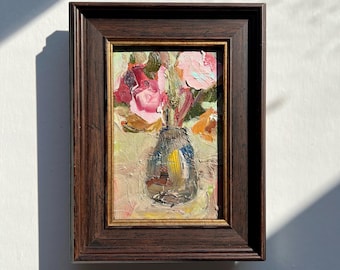Floral Still Life Oil Painting, Flower Vase Art, Original Canvas Artwork, Impressionist Textured Painting
