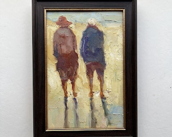 Elderly Couple on the Beach Original Oil Painting — DIYASANAT Portraits & Figures Collection