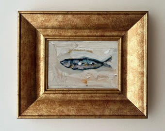 Sardine Painting Sardine Original Art Impasto Painting Semi Abstract Framed Sardine Artwork by DiyaSanat