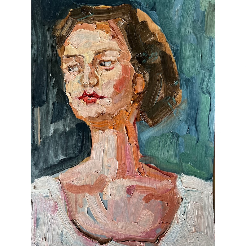 Woman Face Artwork Portrait Original Art Oil Painting Woman Semi Abstract Portrait by DiyaSanat image 1