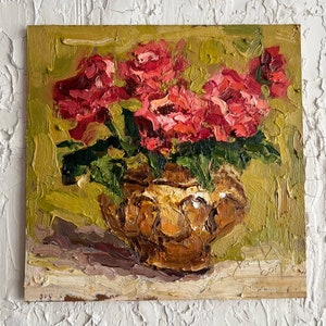 Roses Painting Floral Original Art Peonies Impasto Painting Flowers Semi Abstract Painting Impasto Peony 3d painting 8 by 8 by DiyaSanat image 6