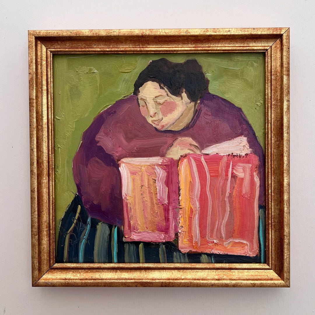 Original Oil Painting: Woman Reading, Semi-abstract Portrait Art - Etsy