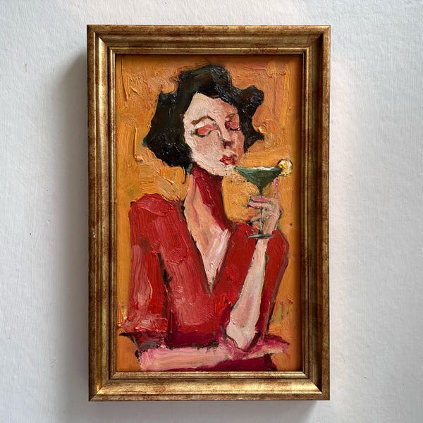 The Girl With the Martini Oil Painting: Woman Portrait Art