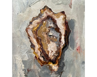 Original Impasto Oyster Oil Painting: Semi-Abstract Coastal Art