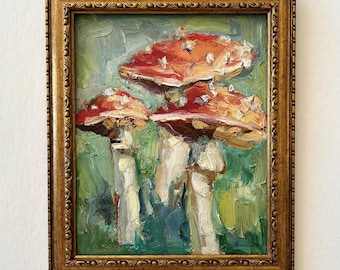 Fly Agaric Mushroom Oil Painting: Impasto Kitchen Wall Art