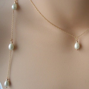 Dainty Pearl Backdrop Necklace on Silver Gold or Rose Gold chain