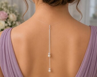 Pearl Back Necklace for a Wedding Dress, Clip-on Backdrop Attachment for a necklace, Bridal Back Jewelry