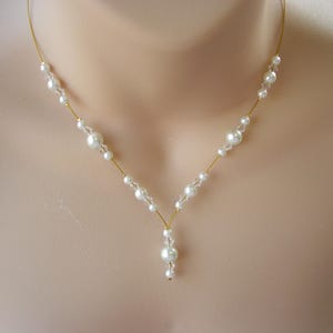 Pearl Earrings and Necklace Set, Dainty Pearl and Crystal drop Necklace and Earrings Jewellery Set for Brides Weddings Proms
