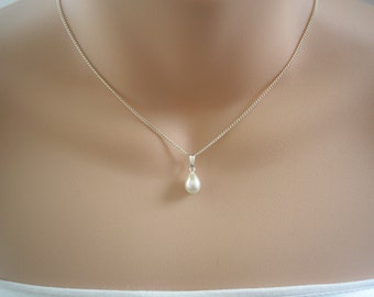 Collar delicado de perlas en forma de lágrima para mujeres, niñas, novias, damas de honor, joyería de boda, cadena de plata u oro.