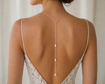 Teardrop Pearl Bridal Backdrop Necklace, Back Drop Necklace for women bridesmaids gift for her, Back Necklace, Handmade Back Jewellery