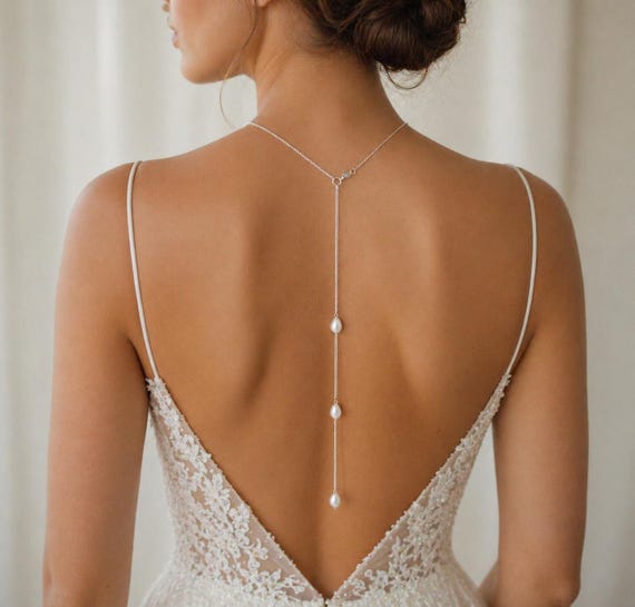 necklace for backless dress Teardrop Pearl Bridal Backdrop Necklace, Back Drop women bridesmaids gift for her, Back Necklace, Handmade Back Jewellery Size:US6 It is crafted from backless bodycon midi dress Vintage 90s Lip Service