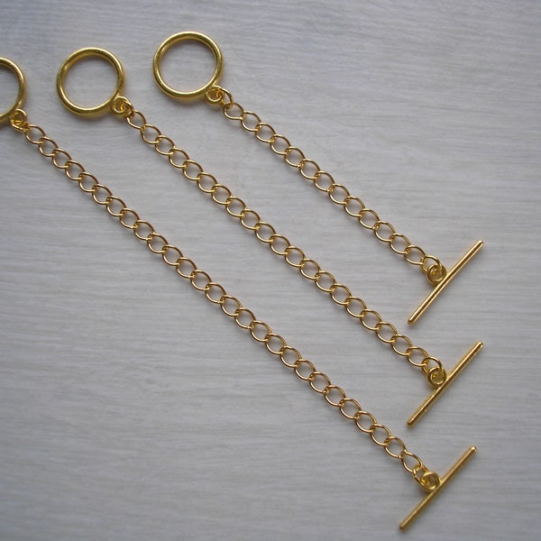 Extensor de cadena con pasador de palanca, cadena de extensión redonda con pasador de palanca en forma de T para extender un collar o tobillera en plata, oro o oro rosa chapado.