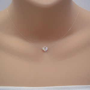 Simple Single Floating Crystal Necklace, Floating Illusion Austrian Crystal on Invisible Cord, Minimalist Bridal Necklace