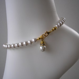 Pearl Anklet with a Diamante Dangle, Bridal Foot Jewellery for Brides Bridesmaids Proms, Ankle Bracelet for her Birthday Gift