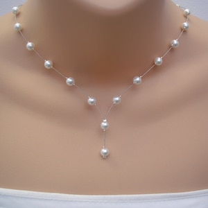 Dainty Pearl Drop Necklace, Handmade to order, Pearls on Wire Bridal Necklace for Women Brides Bridesmaids Gift, Prom or Wedding Jewellery