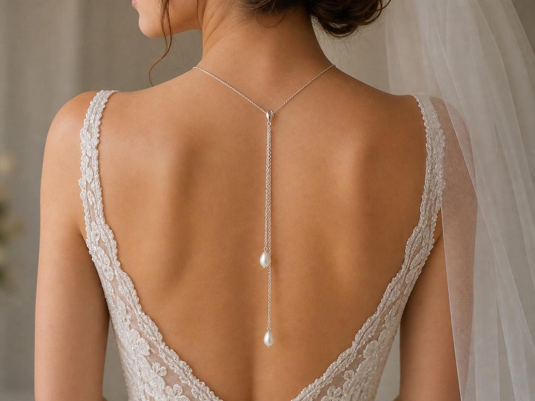 Backdrop Chain Clip-on Back Chain for a Necklace, Double Teardrop Pearl on Fine Silver ...