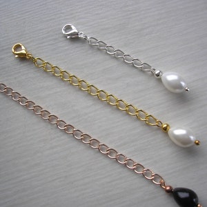 Pearl Drop Extension Chain to extend a Necklace Bracelet or Anklet, Jewelry Extender in Silver Gold or Rose Gold, CHOOSE LENGTH and colour