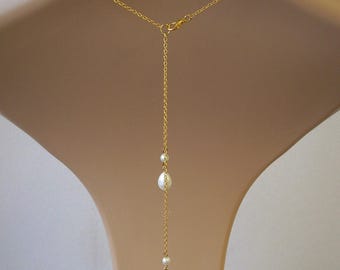 Double Drop Back Necklace for Wedding Dress or Low Back or Backless Gown, Backdrop Necklace, Back Drop Necklace Silver Gold Rose Gold Chain