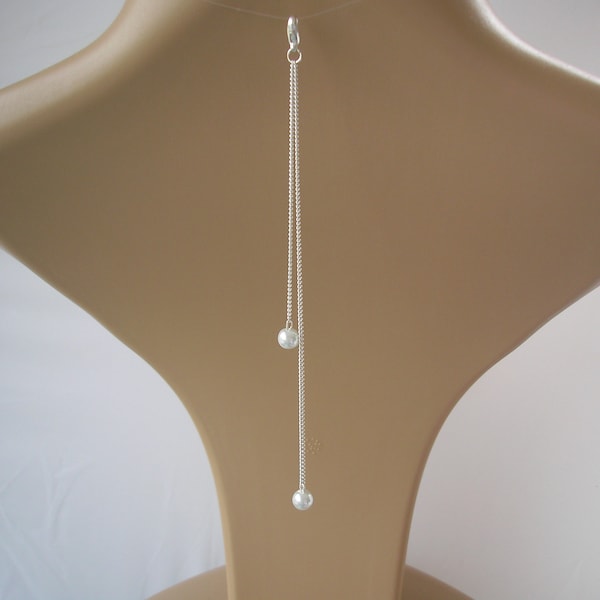 Dainty Pearl Backdrop attachment for a necklace, double drop back drop necklace add-on, Pearls on Silver or Gold plated Back Chain for Bride