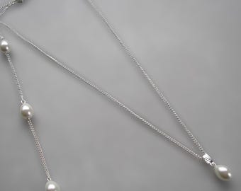 Teardrop Pearl Bridal Backdrop Necklace, Back Drop Necklace for women bridesmaids gift for her, Back Necklace, Handmade Back Jewellery