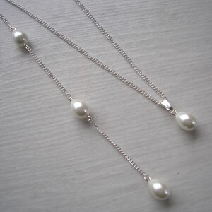 Dainty Ivory or White Teardrop Pearl Backdrop Necklace, Handmade Jewelry for a Wedding Dress, Back Necklace for low back and backless gowns