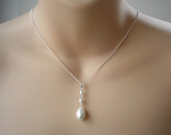 Long collier de perles sur chaîne fine en argent ou plaqué or, collier de perles en forme de larme pour femmes mariées demoiselles d'honneur mariage cadeau de bal