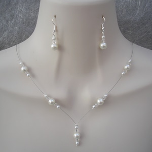 Dainty Pearl Drop Necklace and Earrings Jewellery Set for Brides Ladies Girls Weddings Proms