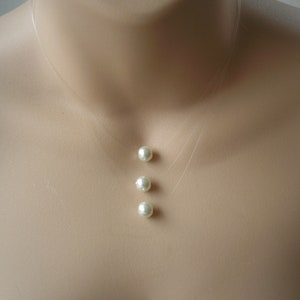 Triple Strand Pearl Necklace, Three Layered Floating Illusion Pearl Minimalist Necklace for Women Brides Wedding Prom, Multi Strand Choker
