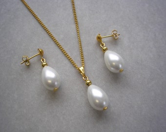 Pearl Necklace & Earrings Jewellery Set for Women Brides Bridesmaids Wedding Prom