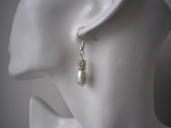 Vintage Diamante Flower Pearl 925 Sterling Silver Stud earrings