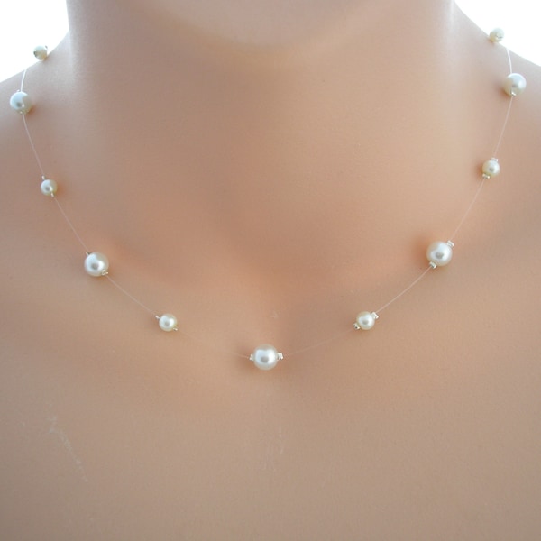 Collier de mariée en perles simples, délicat collier de perles illusion flottantes pour femme Bijoux de demoiselles d'honneur pour mariage, bal de fin d'année