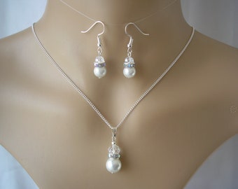 Parure de collier et boucles d'oreilles en perles de cristal et strass