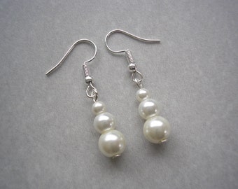Pearl Earrings, Graduated Pearls Drop Dangle Earrings, Triple Pearl Earrings for Women Brides Bridesmaids Gift for her Wedding Prom Party