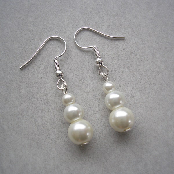 Pearl Earrings, Graduated Pearls Drop Dangle Earrings, Triple Pearl Earrings for Women Brides Bridesmaids Gift for her Wedding Prom Party