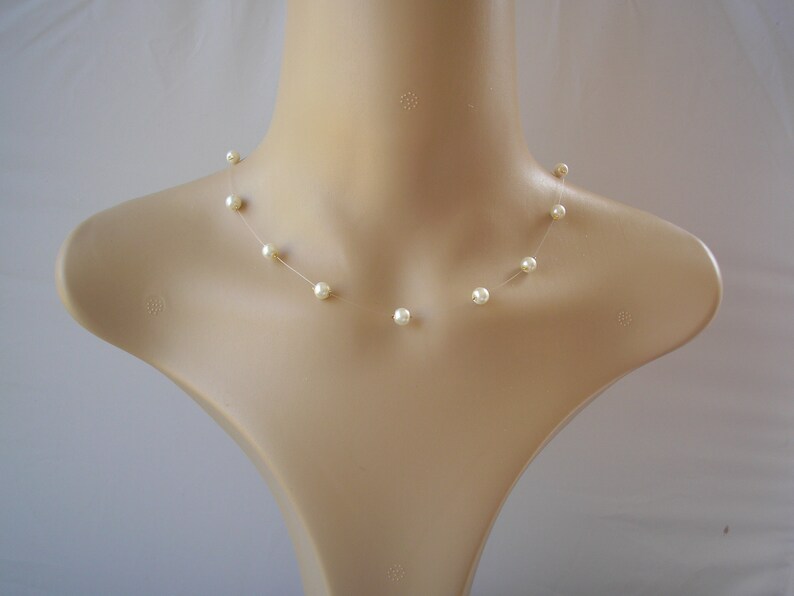 Simple Floating Pearls Necklace, Delicate Pearl Illusion Necklace
