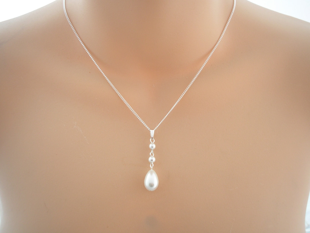 Long Teardrop Pearl Pendant Necklace on Fine Silver or Gold Etsy UK