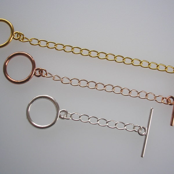 Round T-Bar Toggle Extension Chain to extend a Necklace Bracelet or Anklet, Jewelry Extender in Silver Gold or Rose Gold Extend Chain