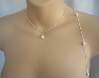 Dainty Teardrop Pearl Back Necklace for a Backless or Low Backed Wedding Dress