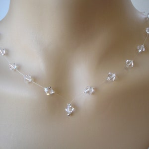 Dainty Crystal Necklace, Floating Illusion Necklace made with AB Austrian Crystals, Handmade for Brides, Bridesmaid Gift for Her, Weddings