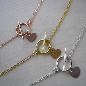 Lightweight Round Toggle Clasp Choker Chain Necklace with a Little Plain Heart Charm