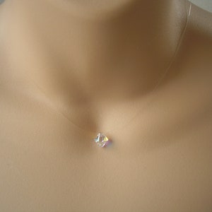 Simple Single AB Crystal Floating Illusion Necklace for Women Brides Bridesmaids Handmade with an Imitation Diamond on Invisible Cord