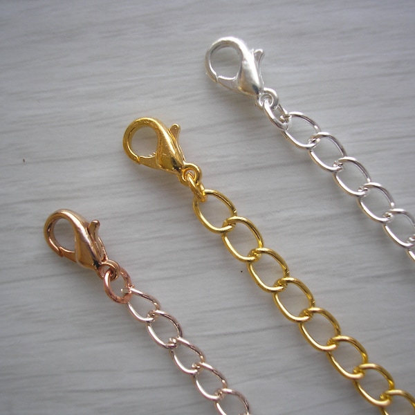 Rallonge de chaîne simple pour rallonger un collier, un bracelet ou une chaîne de cheville, rallonge de bijou en argent, or rose ou or rose, CHOISISSEZ LA LONGUEUR et la couleur