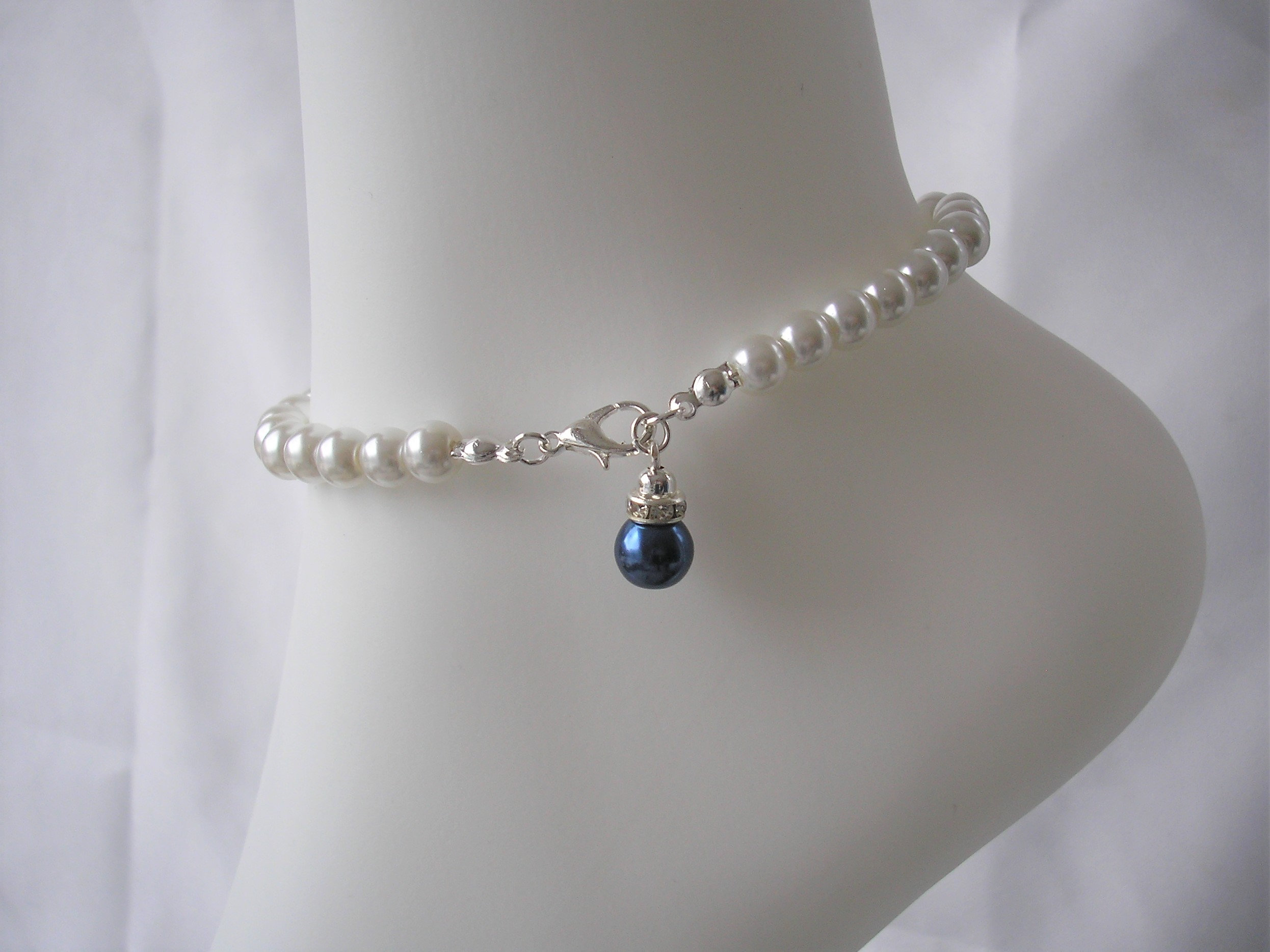 Pearl Anklet Ankle Bracelet with any colour drop dangle and diamante, Pearl Anklets for Women Brides Bridesmaid Wedding Prom, Something Blue