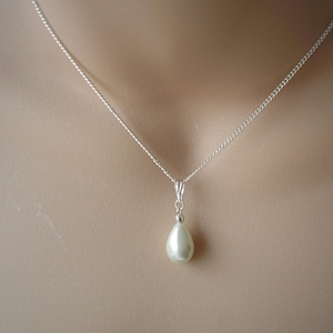 Classic Teardrop Pearl Pendant for Women Ladies Brides Bridesmaid Gift Wedding, Elegant Bridal Necklace on fine silver or gold curb chain
