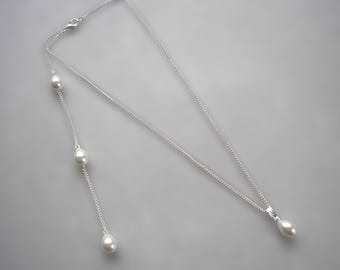 Dainty Teardrop Pearl Bridal Backdrop Necklace, Elegant Back Drop Necklace for Backless and Low Back Wedding or Prom Gowns, Handmake Bespoke